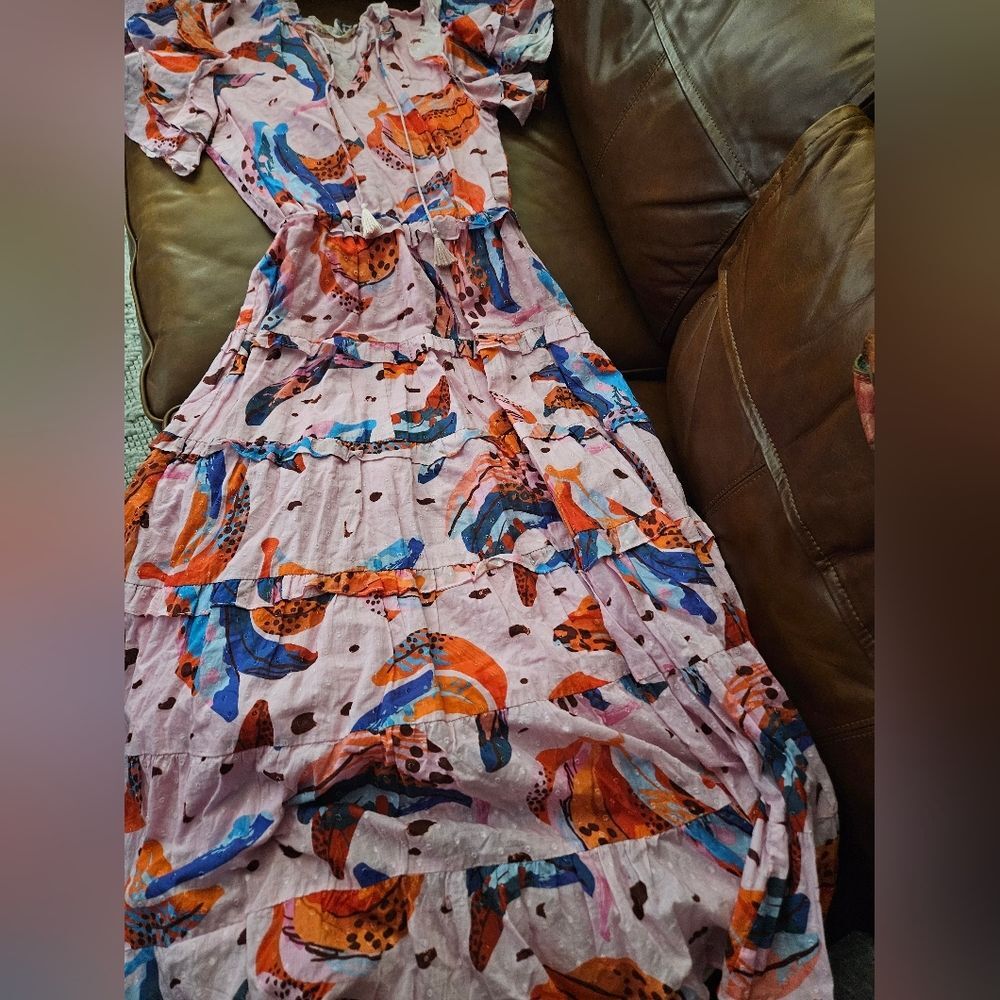 Maude Vivante Sana Colorful Ruffled Maxi Dress Small - Picture 2 of 5